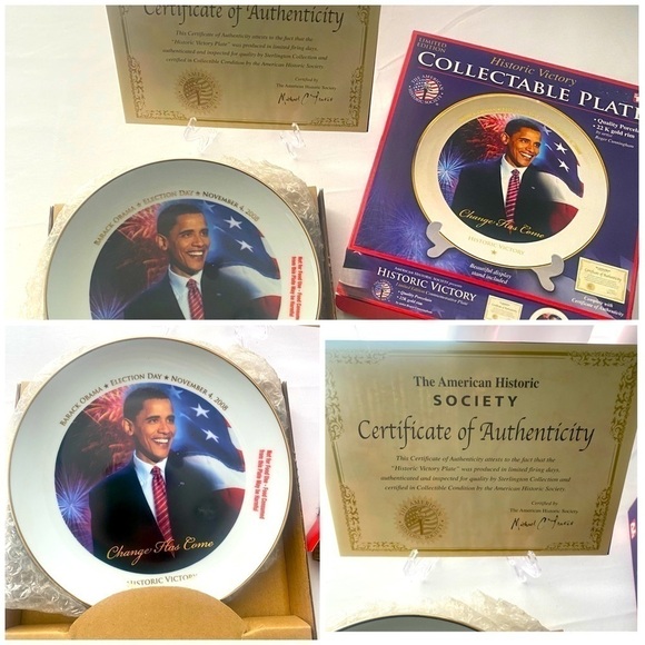 Historic Victory Barack Obama Collectible Plate 22K Gold Rim Limited Edition NIB - Picture 1 of 3